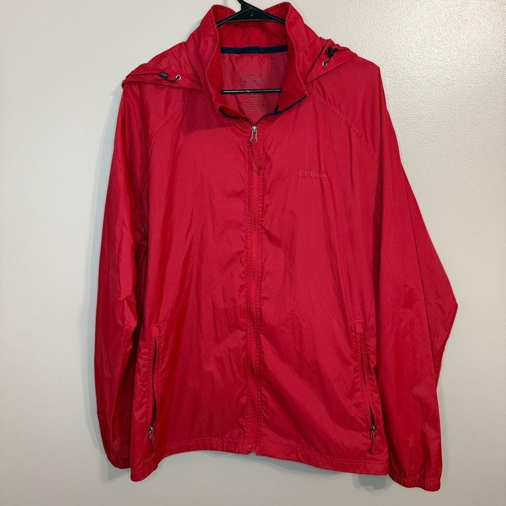 L.L.Bean Red Lightweight Windbreaker‎ Nylon Jacket Zip Hood Outdoor Mens XL